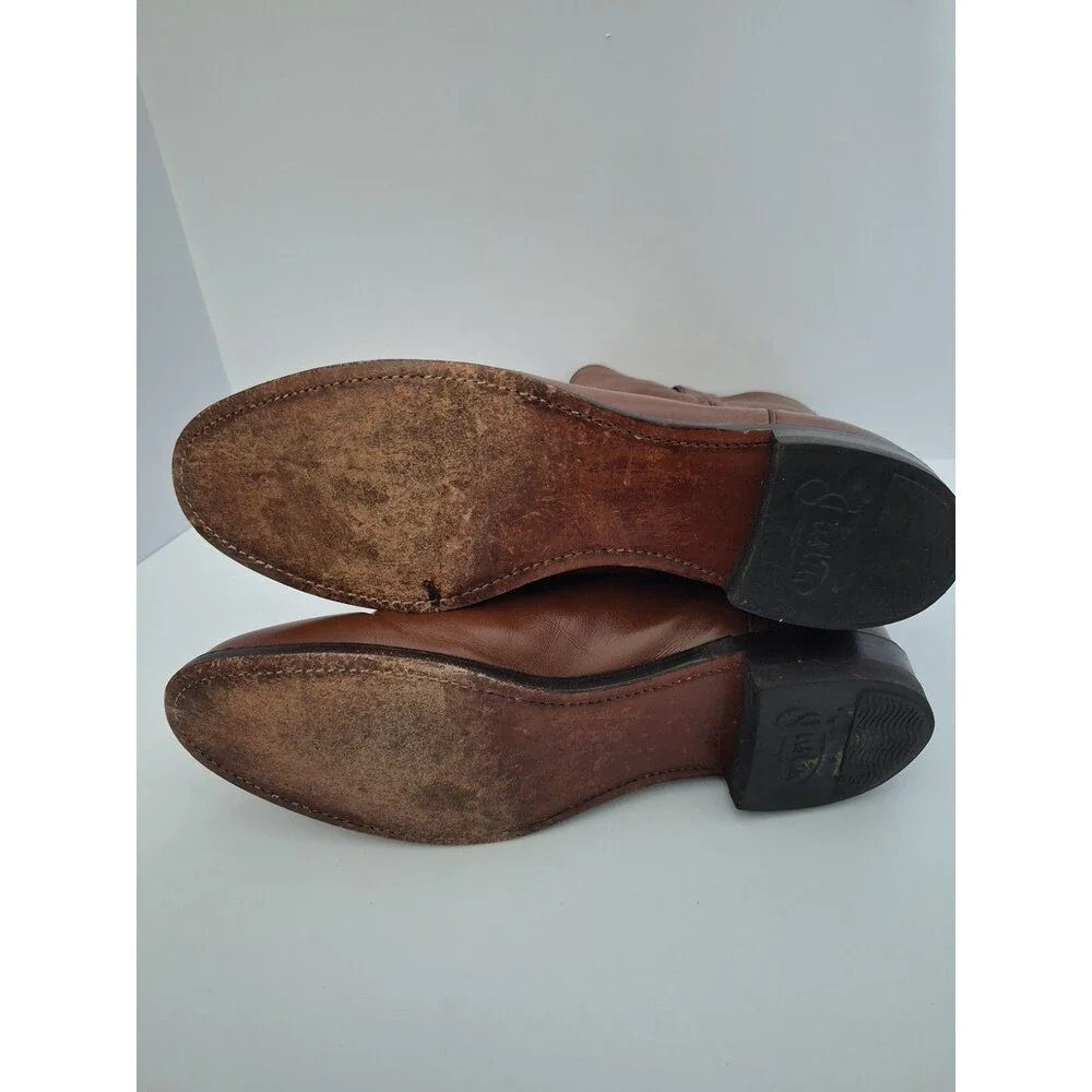 Vintage Justin Boots Men's 10.5 A Brown Leather Roper Western Cowboy Made In USA